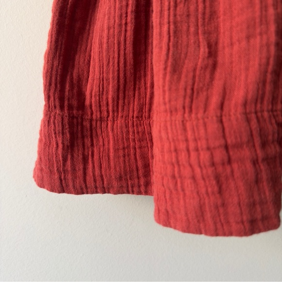 Free People 100% Cotton Terracotta Mini Dress gauze fabric keyhole tie ruffle S - Picture 8 of 14